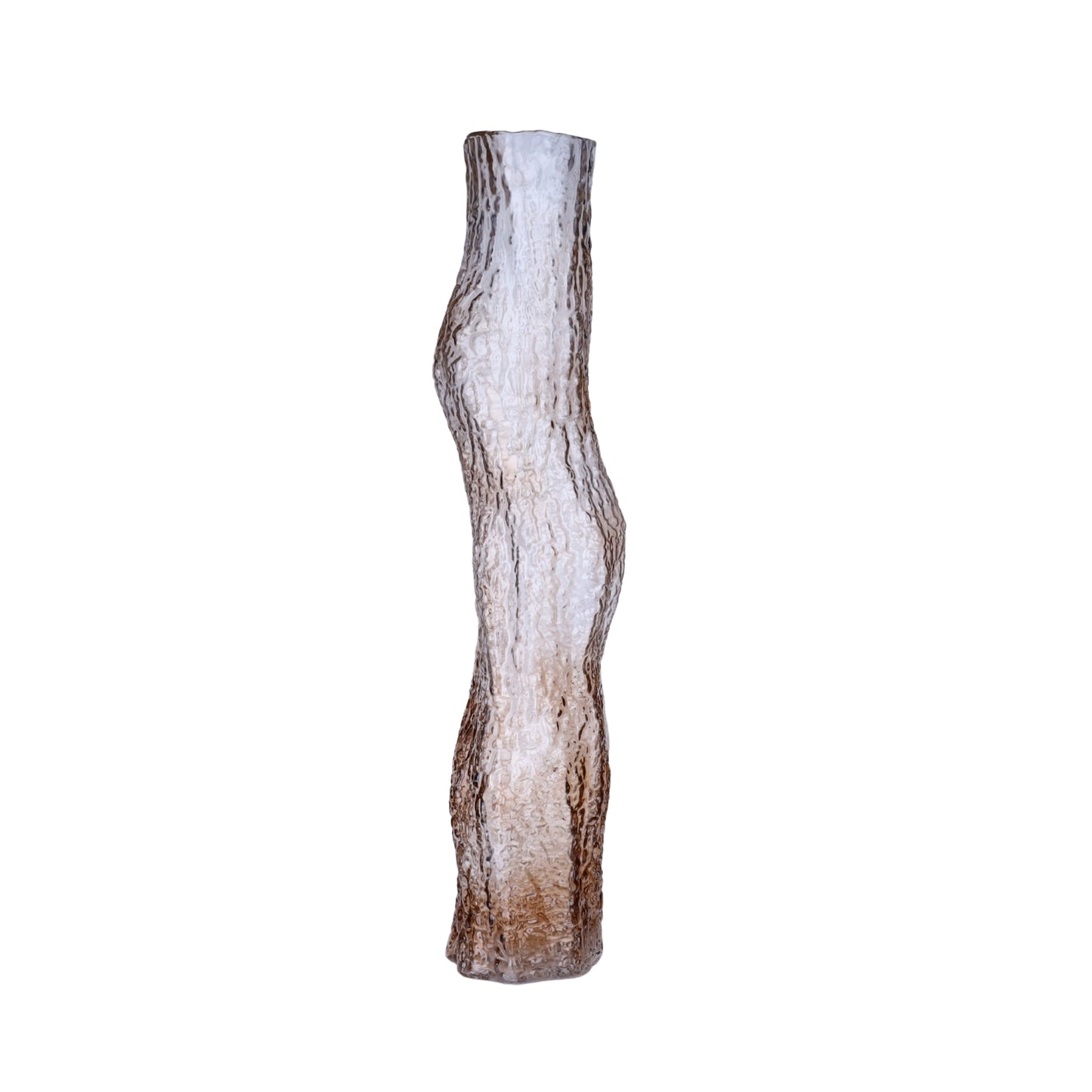 Tall Amber Ripple Glass Vase