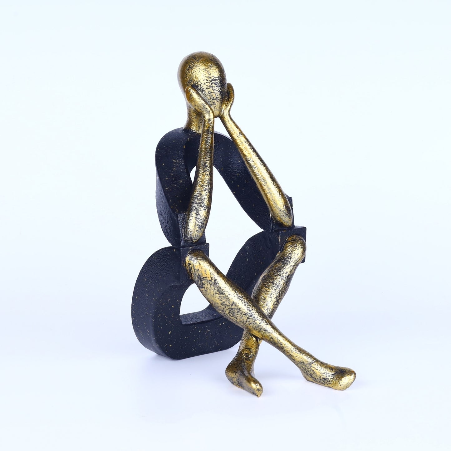 Thinking Man Abstract Figurine – Black & Gold Resin Table Décor