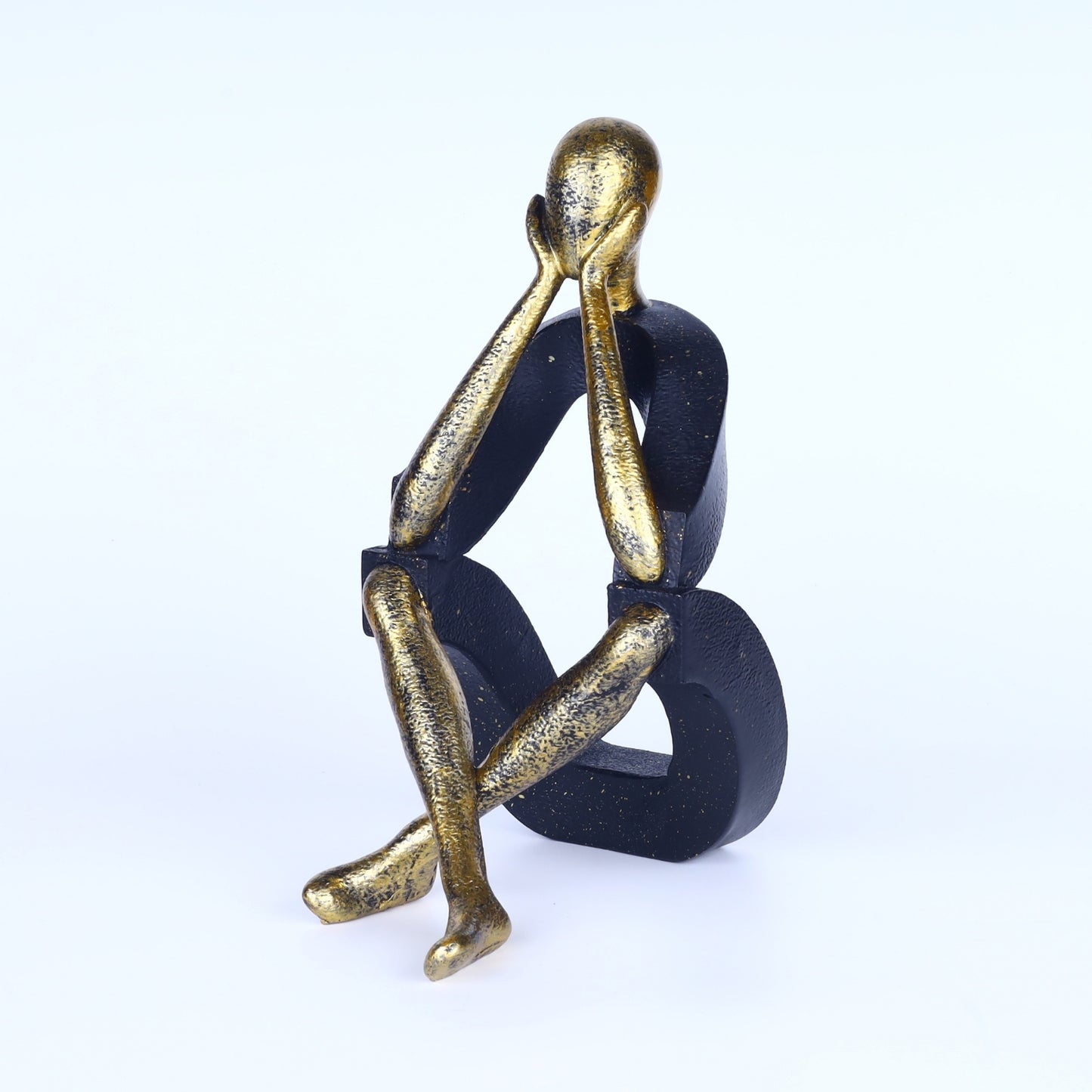 Thinking Man Abstract Figurine – Black & Gold Resin Table Décor