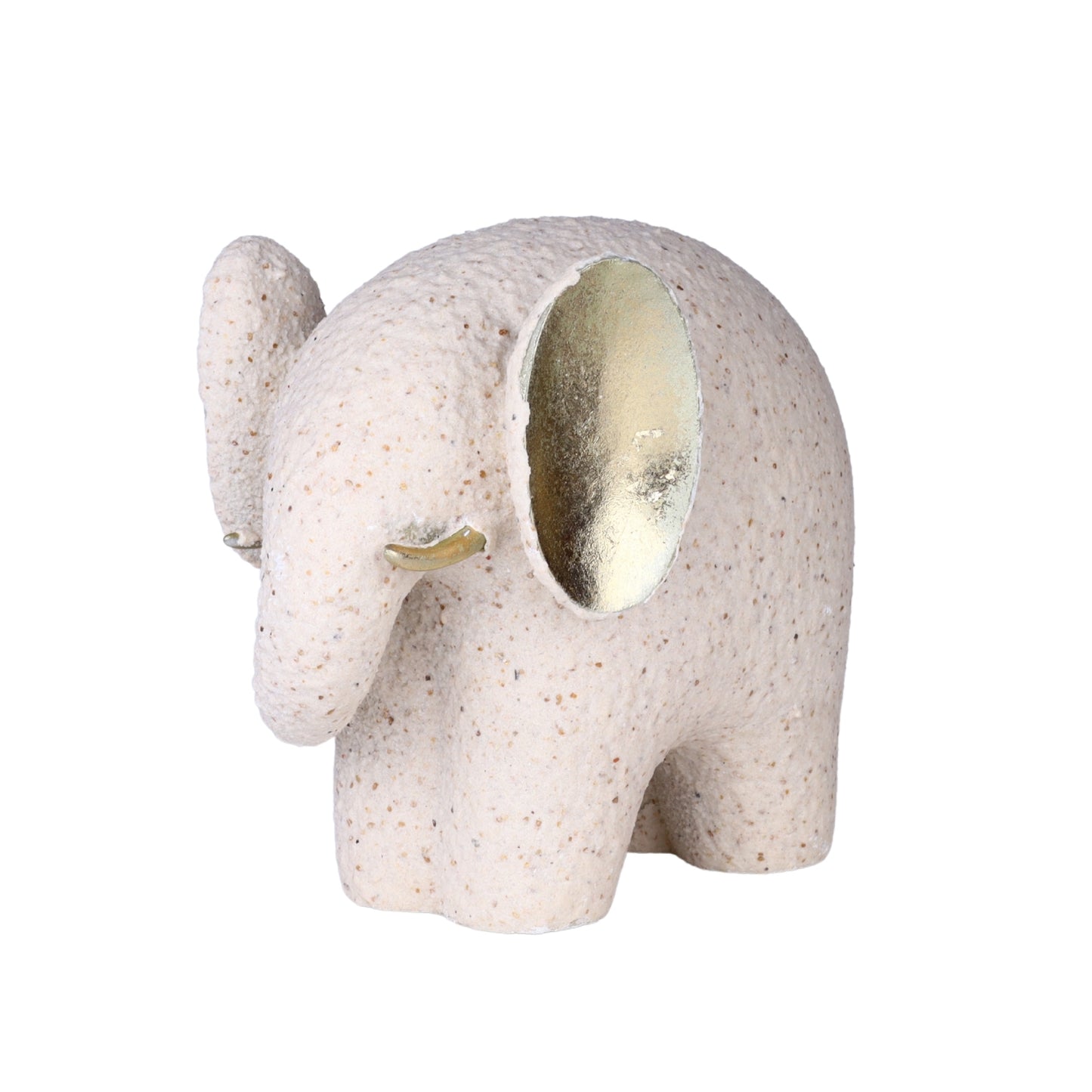 Textured Ceramic Elephant with Golden Ears