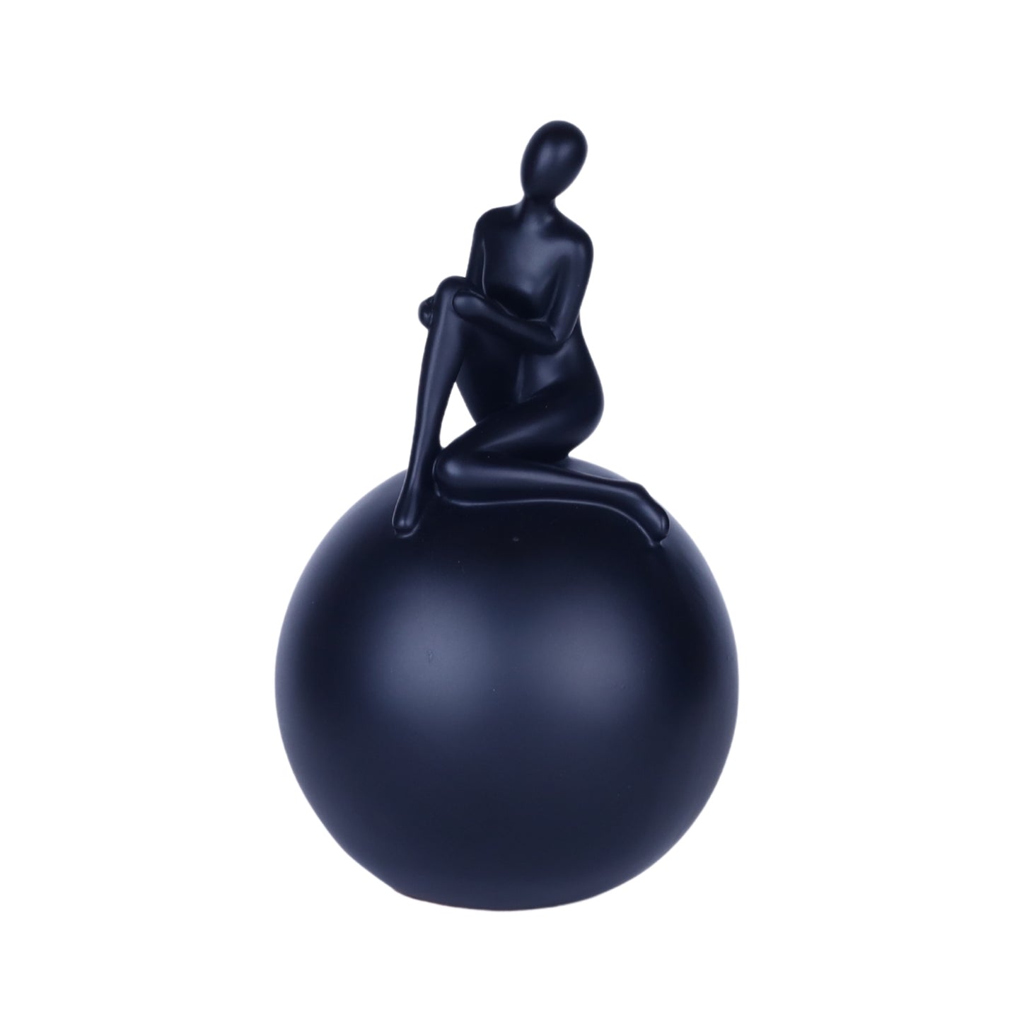 Modern Abstract Sculpture – Black Minimalist Figurine on Sphere