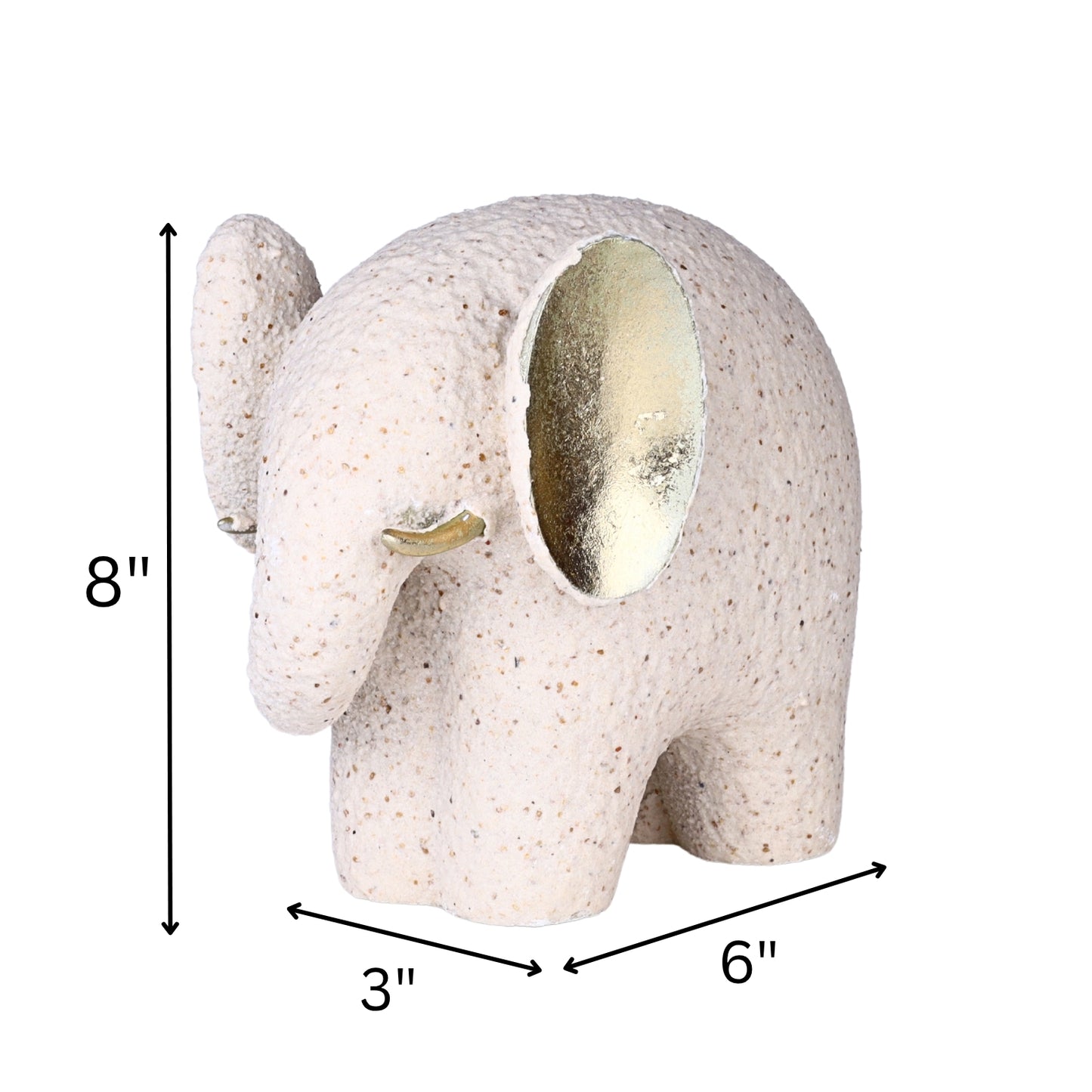 Textured Ceramic Elephant with Golden Ears