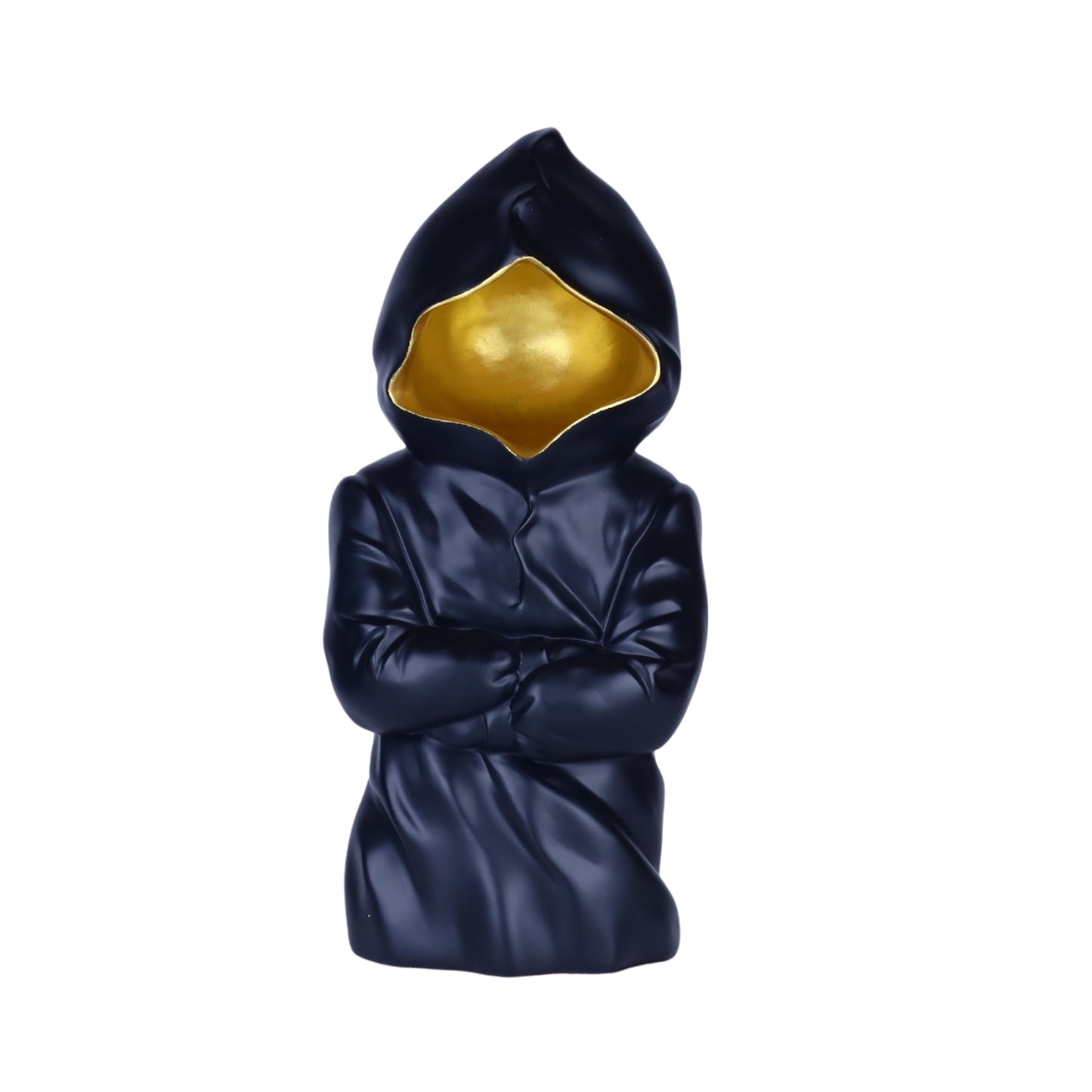 Hooded Attitude Figurine – Black & Gold Resin Showpiece