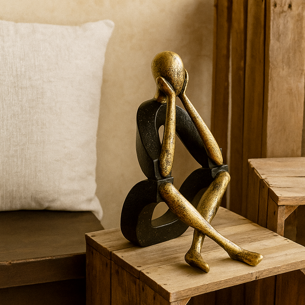 Thinking Man Abstract Figurine – Black & Gold Resin Table Décor