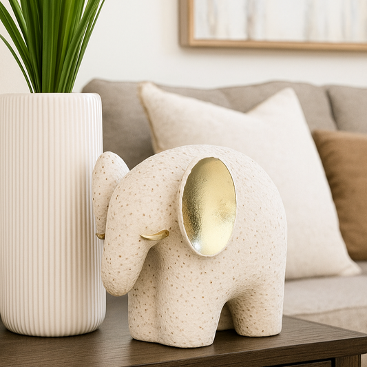 Textured Ceramic Elephant with Golden Ears