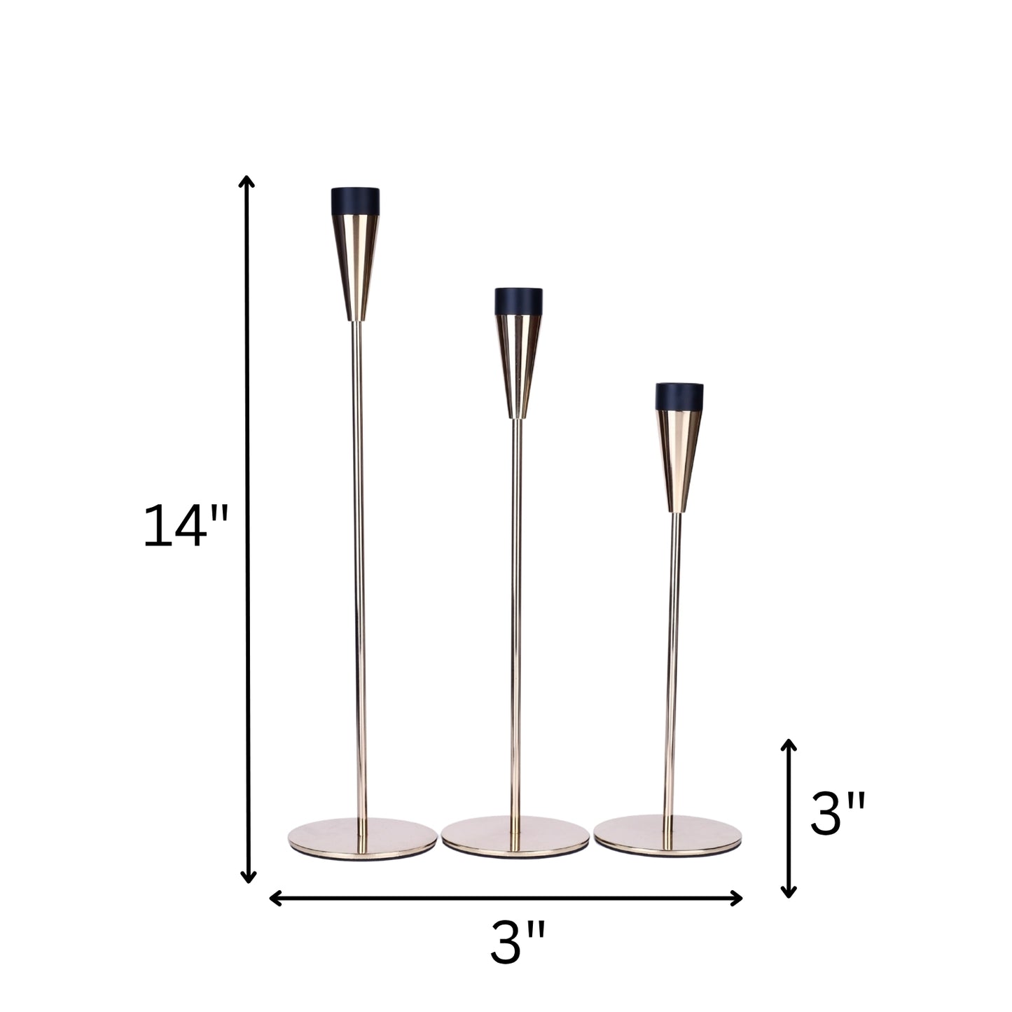 Modern Metal Taper Candle Holder Set – Gold & Black (Set of 3)