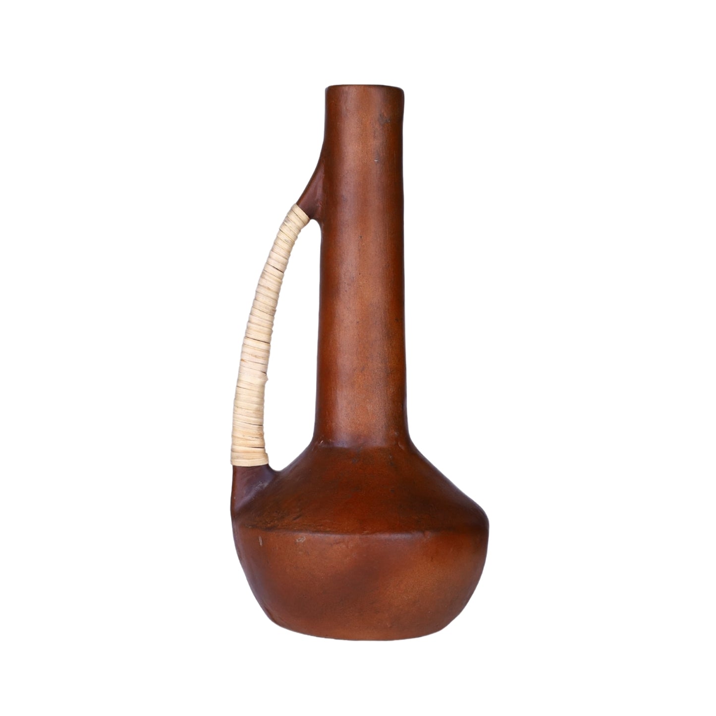 Rustic Terracotta Decorative Vase with Cane Handle