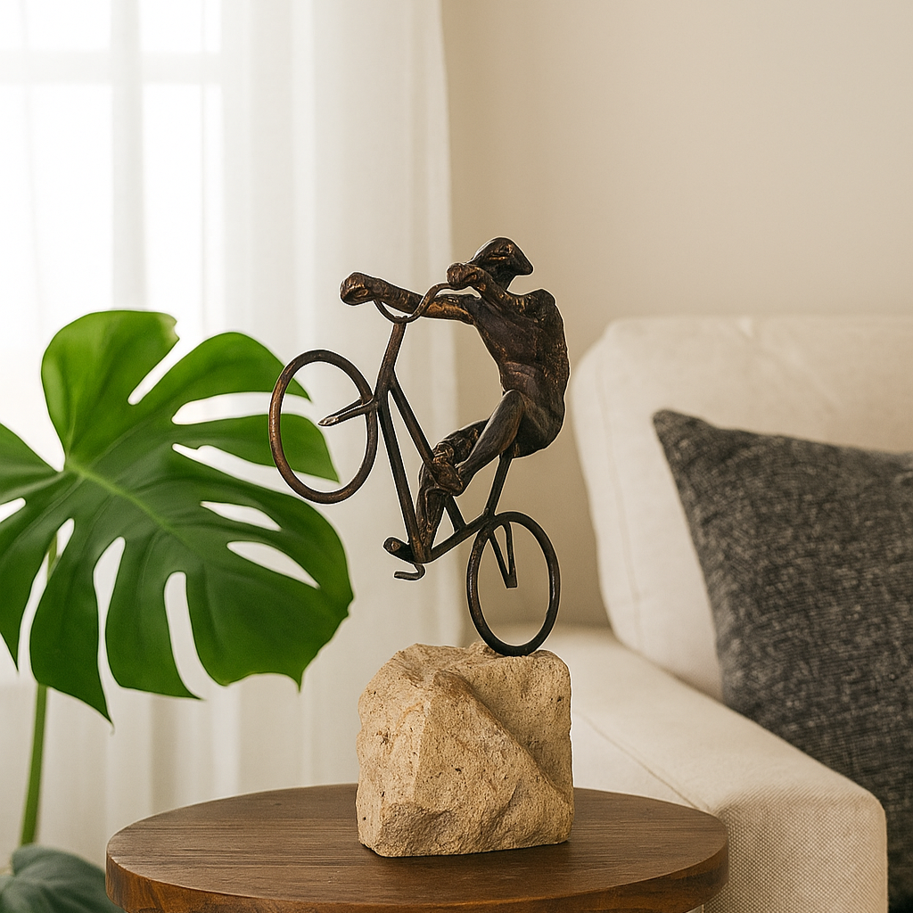 Cyclist on Rock Sculpture