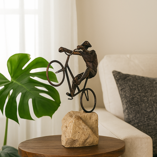 Cyclist on Rock Sculpture