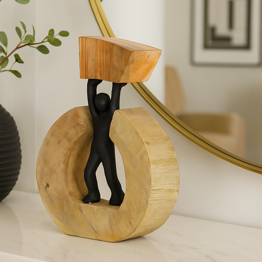 The Uplifter Figurine – Wood & Metal Motivational Sculpture