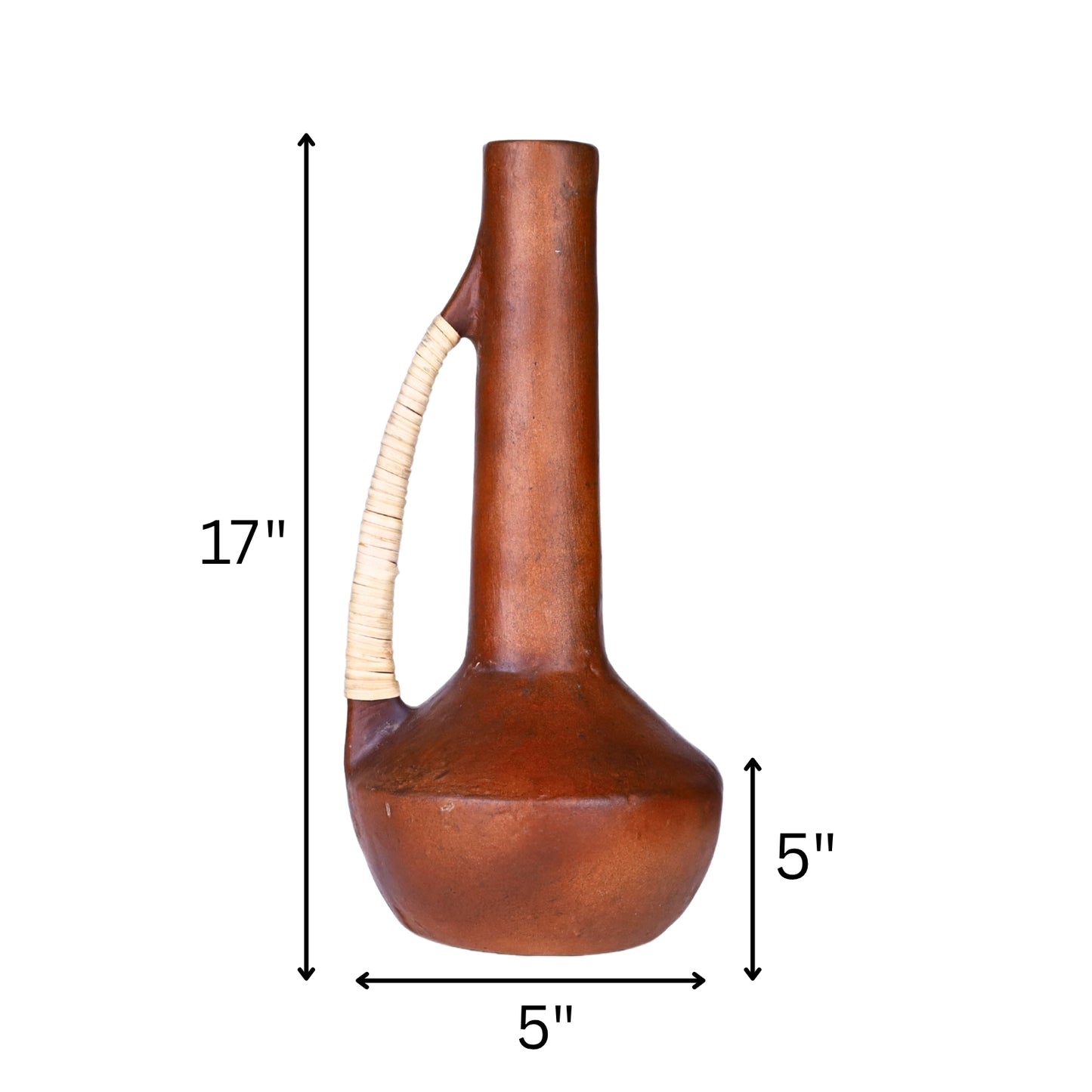 Rustic Terracotta Decorative Vase with Cane Handle