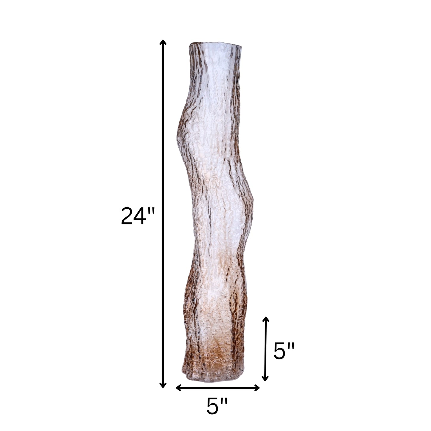Tall Amber Ripple Glass Vase