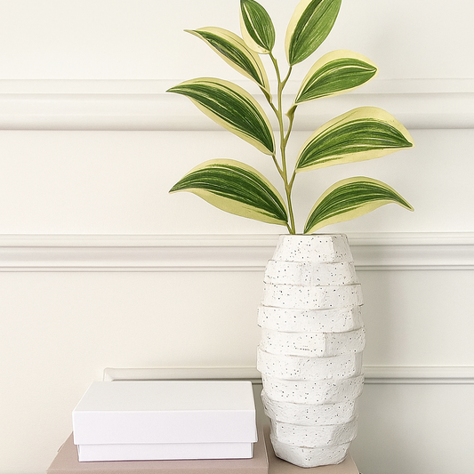 Textured White Terracotta Vase – Handcrafted Stone Finish