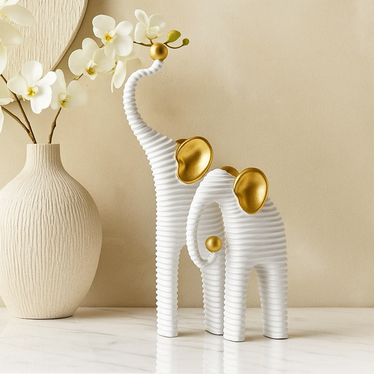 White & Gold Elephant Figurine Set