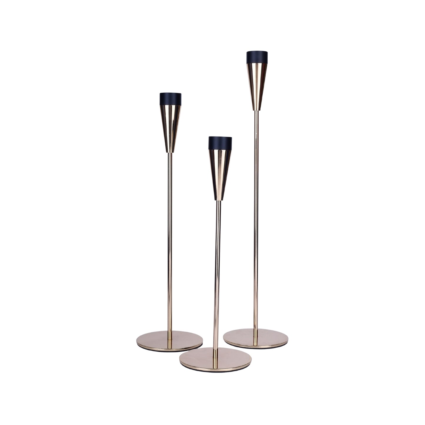 Modern Metal Taper Candle Holder Set – Gold & Black (Set of 3)