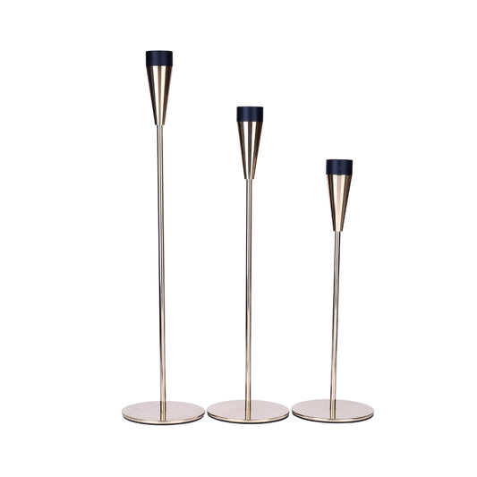 Modern Metal Taper Candle Holder Set – Gold & Black (Set of 3)