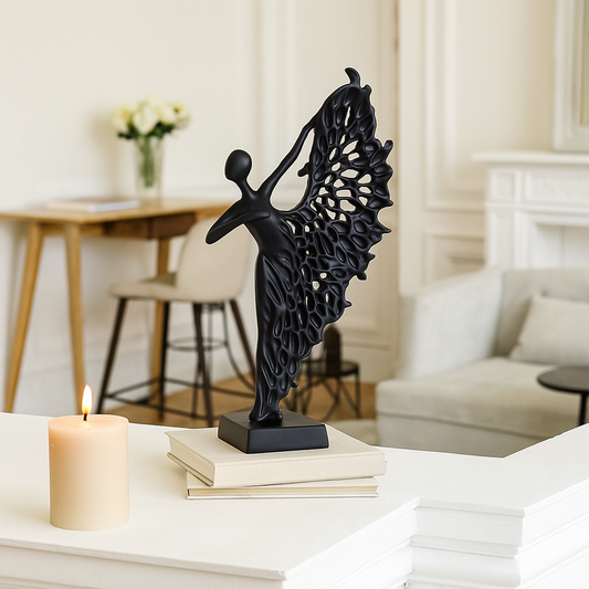 Graceful Dancer Figurine – Matte Black Resin Table Décor