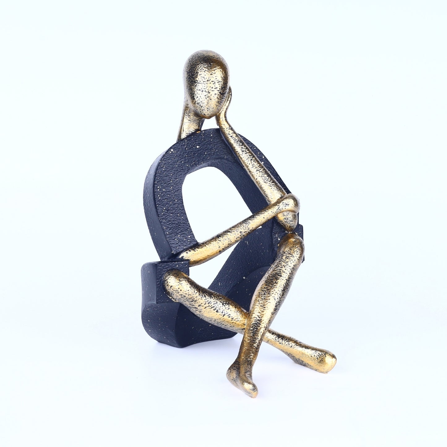 Abstract Thinking Pose Figurine – Black & Antique Gold Resin