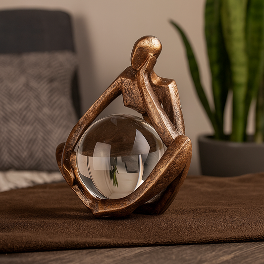 Abstract Thinker Sculpture with Crystal Sphere