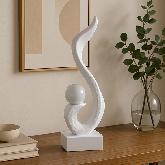 Modern Abstract Sculpture with Sphere – White Resin Art Décor