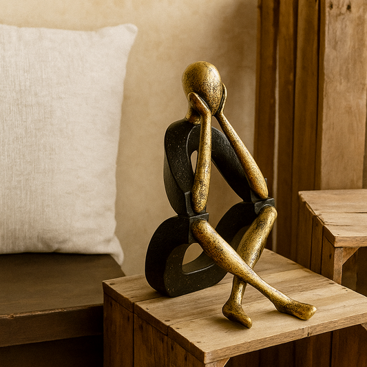 Thinking Man Abstract Figurine – Black & Gold Resin Table Décor