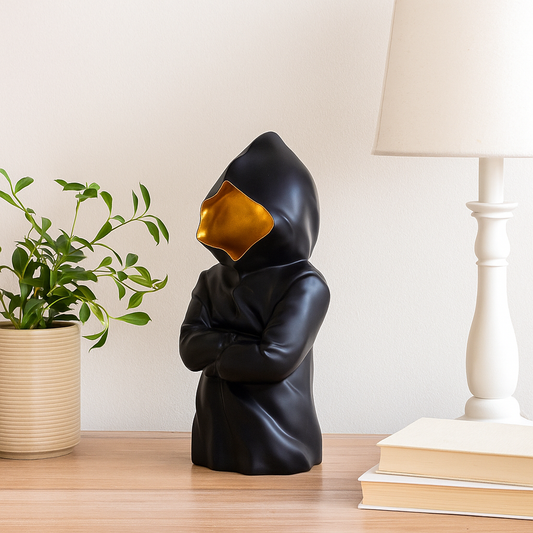 Hooded Attitude Figurine – Black & Gold Resin Showpiece