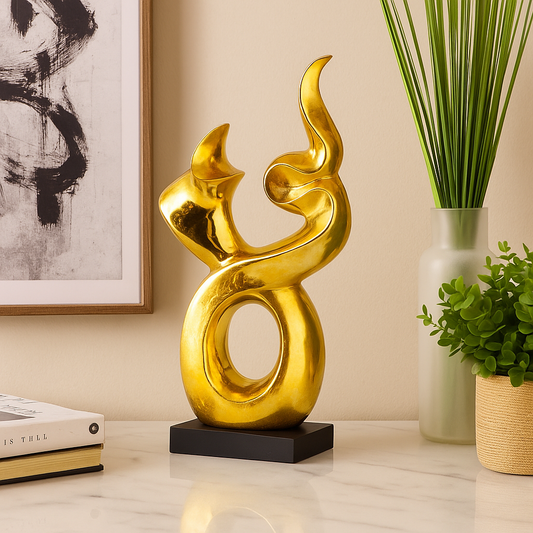 Golden Abstract Flame Sculpture – Modern Art Table Décor